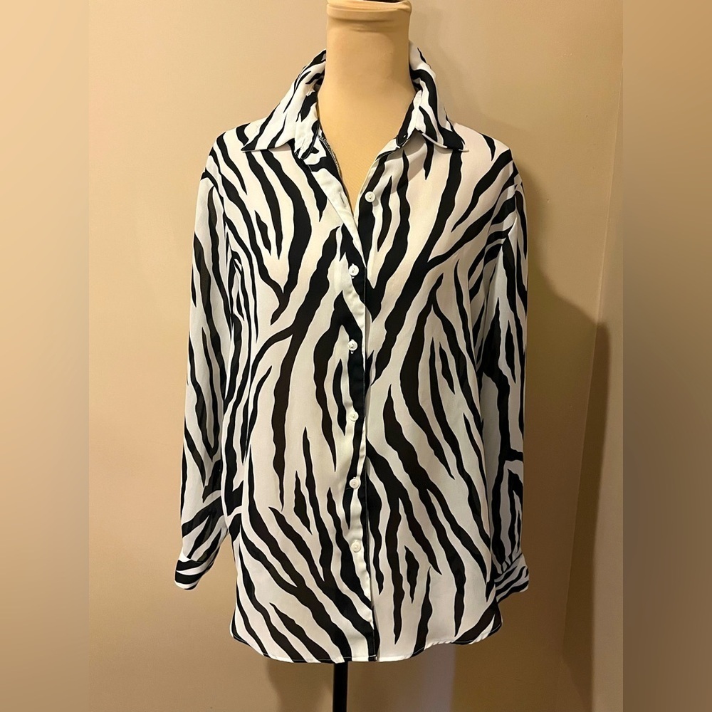 Diane Von Furstenberg Vintage zebra print semi sheer boxy oversized button down